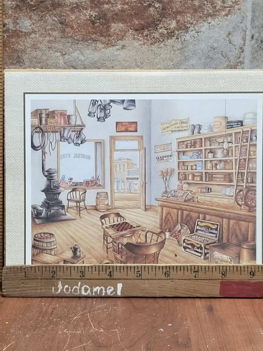 Vintage Unframed Country Store Interior Art Print Kay Lamb Shannon 1987